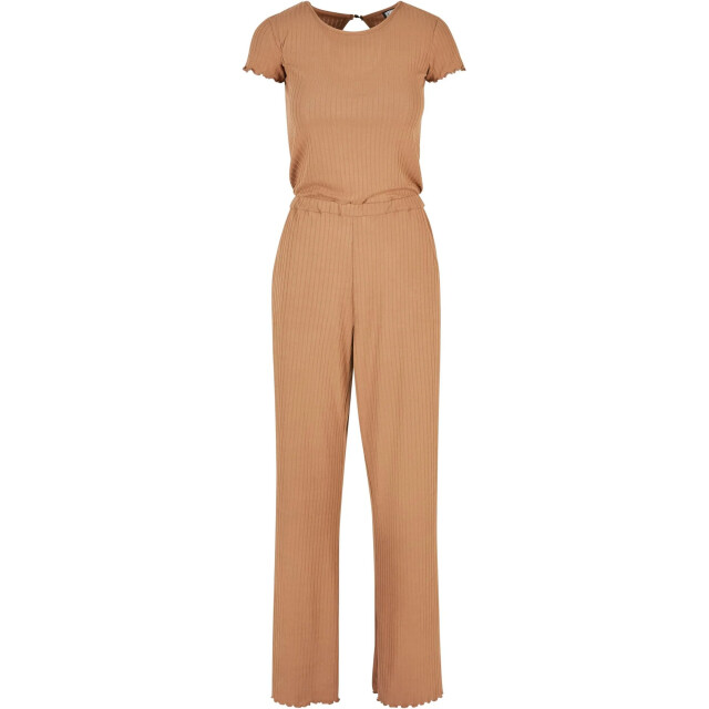 Urban Classics Dames jumpsuit met geribbelde wijde pijpen UTTN672_darktaupe large