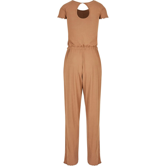 Urban Classics Dames jumpsuit met geribbelde wijde pijpen UTTN672_darktaupe large