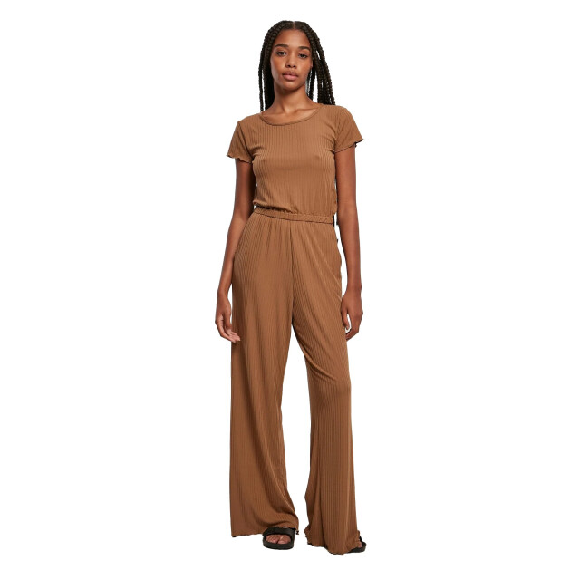 Urban Classics Dames jumpsuit met geribbelde wijde pijpen UTTN672_darktaupe large