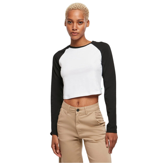 Urban Classics Dames retro organic crop t-shirt met lange mouwen UTTN918_whiteblack large