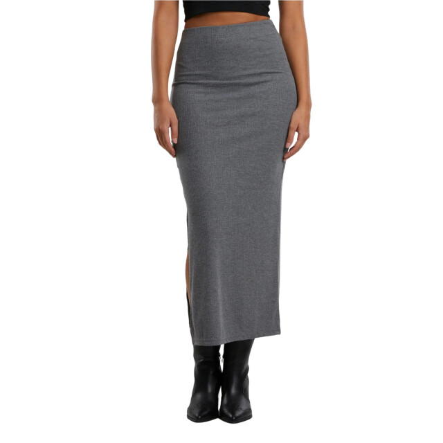 Urban Classics Dames geribbelde maxi rok met hoge split UTTN591_darkgreymelange large