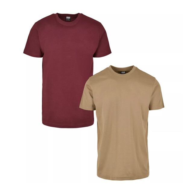 Urban Classics Heren basic t-shirt (set van 2) UTTN832_khakiredwine large