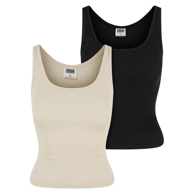 Urban Classics Dames basic geribd organisch tanktopje (verpakking van 2) UTTN994_whitesandblack large