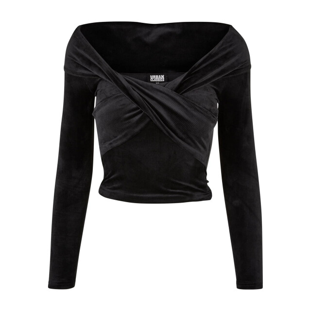 Urban Classics Dames off shoulders velvet cross front top met lange mouwen UTTN807_black large