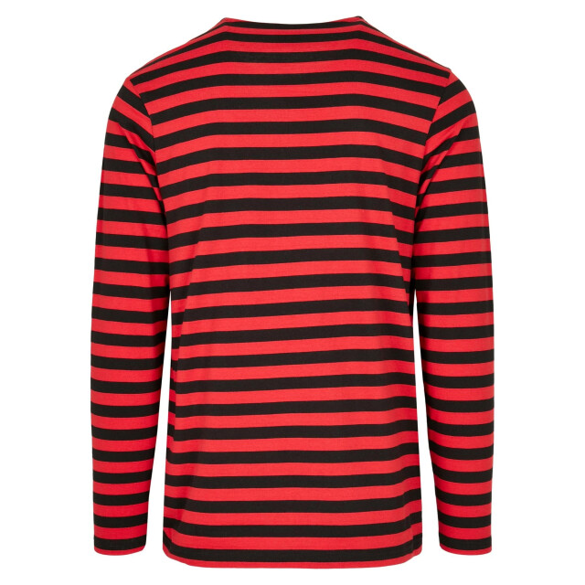 Urban Classics Heren gestreept normaal t-shirt met lange mouwen UTTN792_fireredblack large
