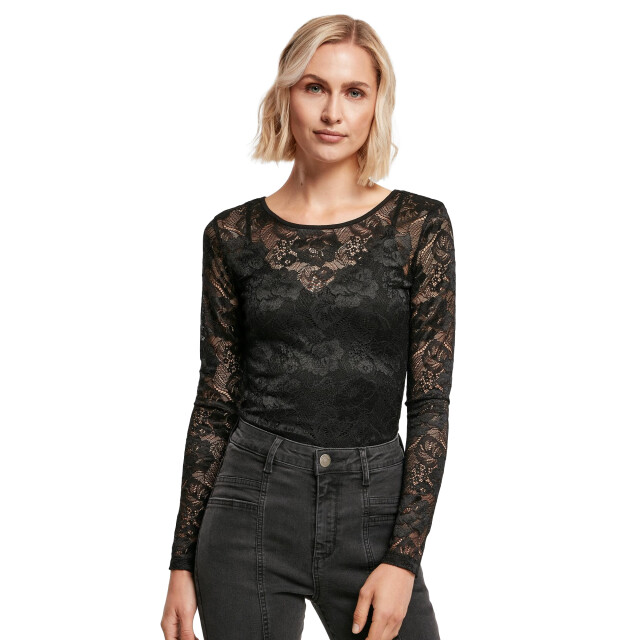 Urban Classics Dames kanten bodysuit met lange mouwen UTTN791_black large