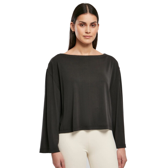 Urban Classics Dames modal boothals t-shirt met lange mouwen UTTN795_black large