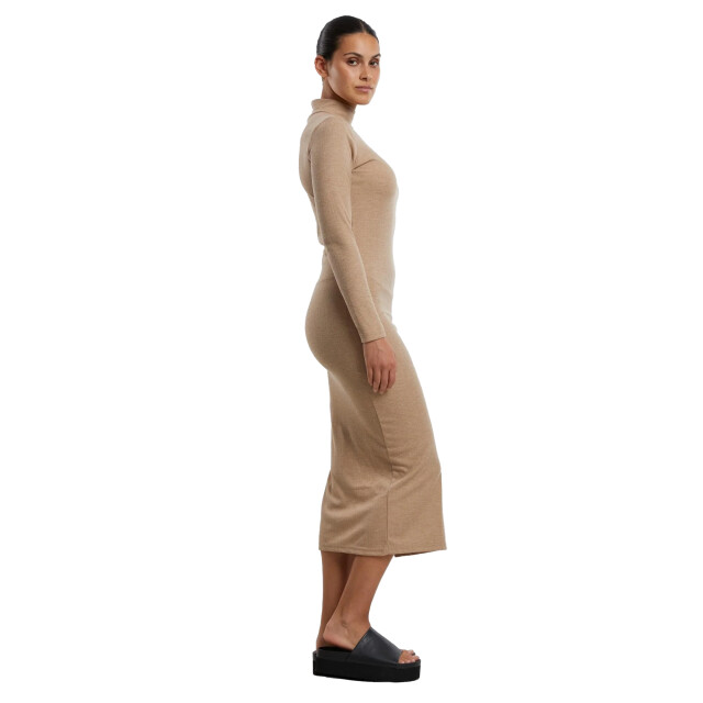 Urban Classics Dames ribbed mock neck jurk met lange mouwen UTTN515_beigemelange large