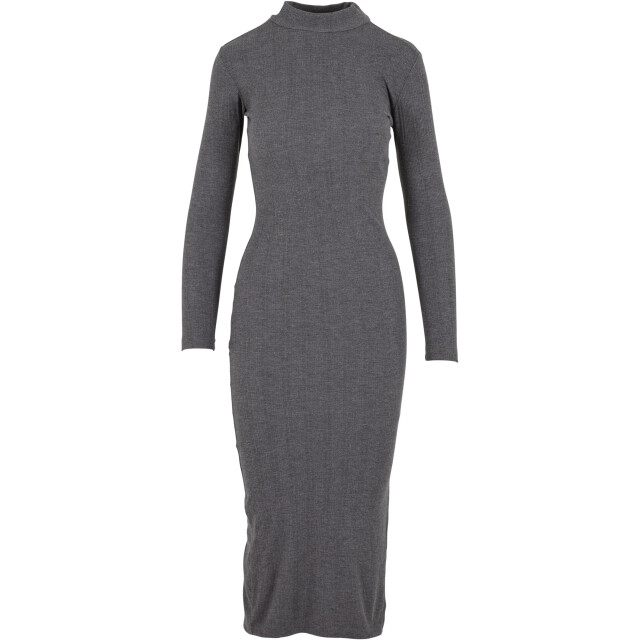 Urban Classics Dames ribbed mock neck jurk met lange mouwen UTTN515_darkgreymelange large