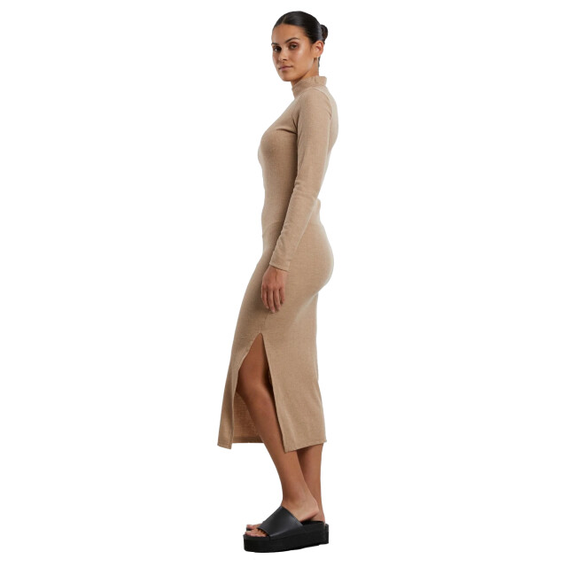Urban Classics Dames ribbed mock neck jurk met lange mouwen UTTN515_beigemelange large