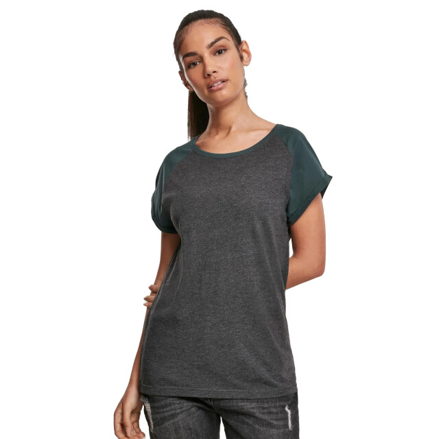 Urban Classics Dames contrast raglan t-shirt UTTN770_charcoalbottlegreen large