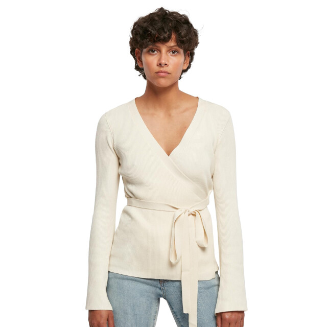 Urban Classics Dames ribbed fijngebreid wrap vest UTTN772_whitesand large