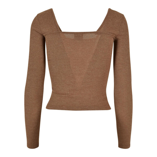 Urban Classics Dames geribbelde vierkante hals top met lange mouwen UTTN762_darkkhaki large