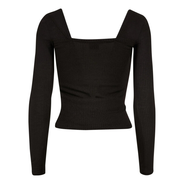 Urban Classics Dames geribbelde vierkante hals top met lange mouwen UTTN762_black large