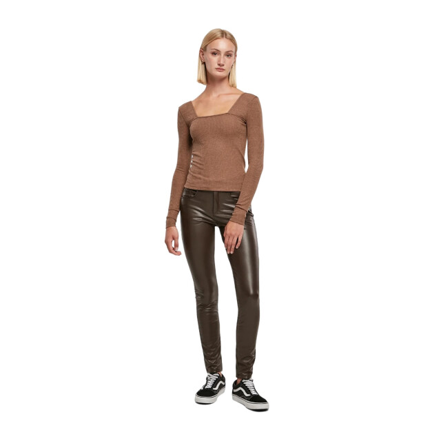 Urban Classics Dames geribbelde vierkante hals top met lange mouwen UTTN762_darkkhaki large