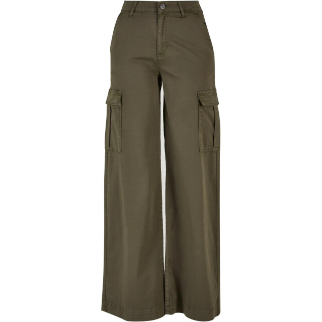 Urban Classics Dames twill hoge taille wijde pijpen cargo broek UTTN752_olive large