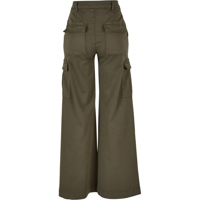 Urban Classics Dames twill hoge taille wijde pijpen cargo broek UTTN752_olive large