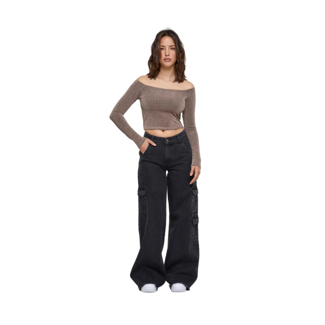 Urban Classics Dames glitter off shoulder top met lange mouwen UTTN749_gold large