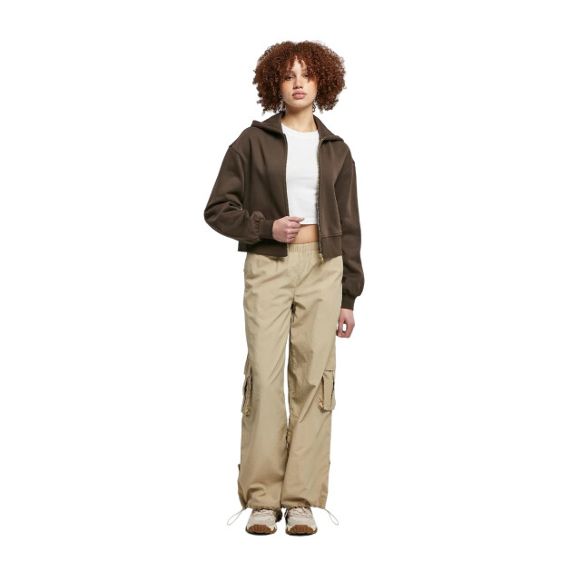 Urban Classics Dames korte oversized hoodie met volledige ritssluiting UTTN758_brown large