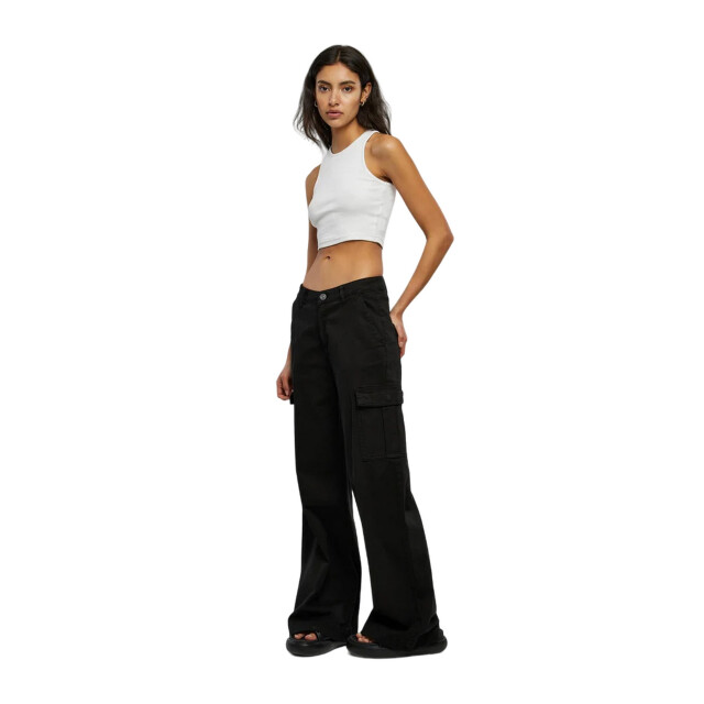 Urban Classics Dames twill hoge taille wijde pijpen cargo broek UTTN752_black large