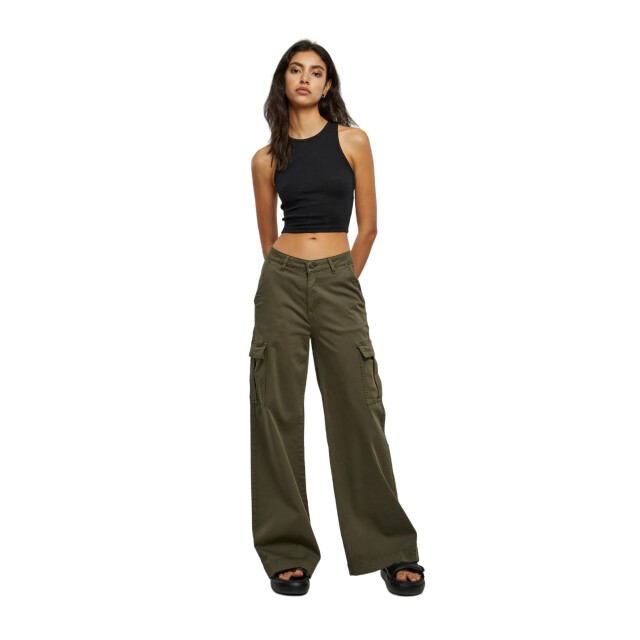 Urban Classics Dames twill hoge taille wijde pijpen cargo broek UTTN752_olive large