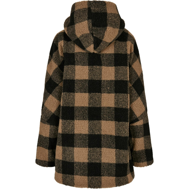 Urban Classics Dames geruite sherpa hooded oversized jas UTTN464_blacksofttaupe large