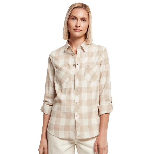 Urban Classics Geruit flanellen overhemd met omgeslagen manchet dames UTTN450_whitesandlighttaupe large