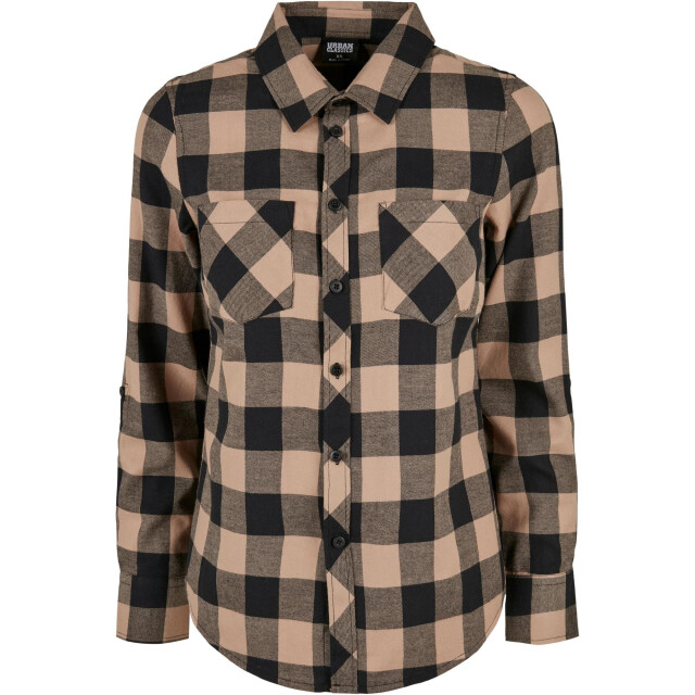 Urban Classics Geruit flanellen overhemd met omgeslagen manchet dames UTTN450_blacksofttaupe large