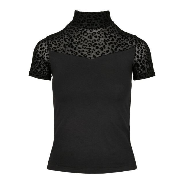 Urban Classics Dames t-shirt met gevlokte schildpadhals met dierenprint UTTN788_black large