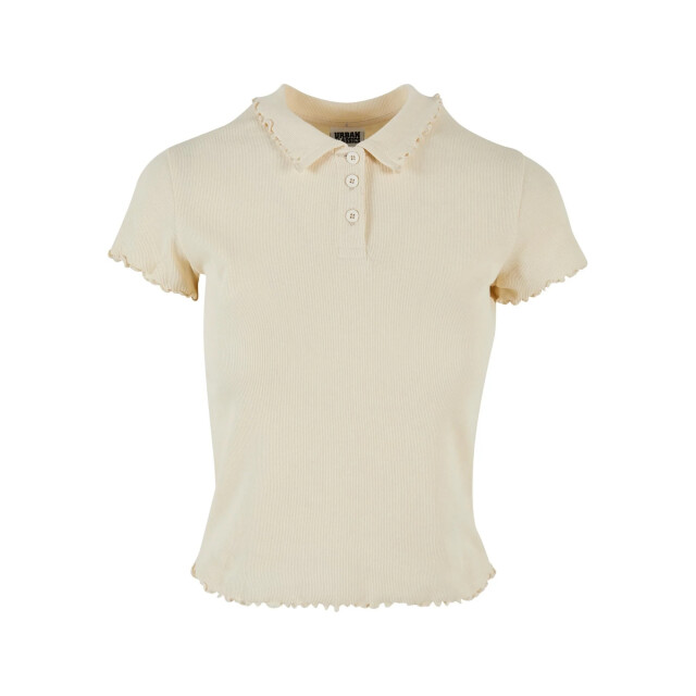 Urban Classics Dames geribd poloshirt UTTN690_whitesand large