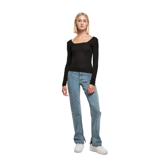 Urban Classics Dames geribbelde vierkante hals top met lange mouwen UTTN762_black large