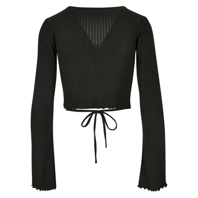 Urban Classics Dames ribbed wrap crop top met lange mouwen UTTN675_black large