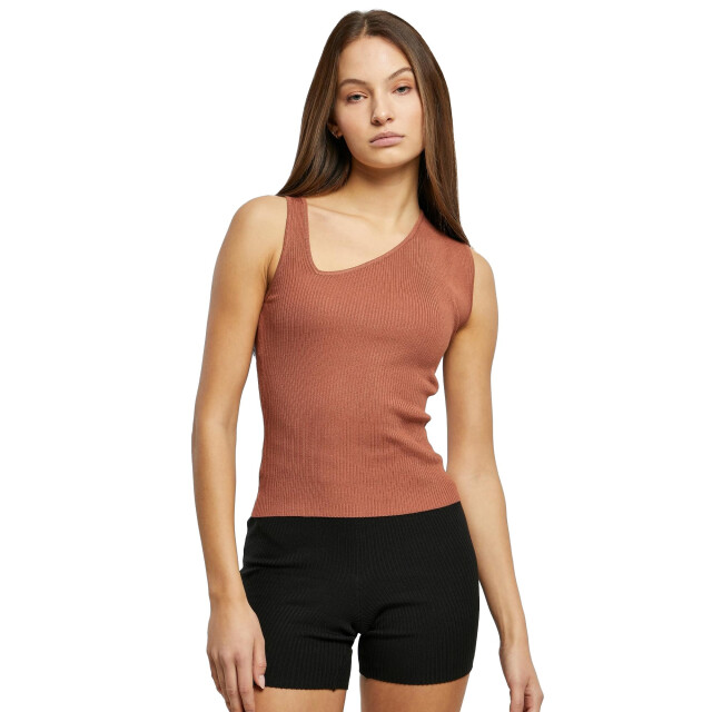 Urban Classics Dames ribgebreide asymmetrische top UTTN676_terracotta large