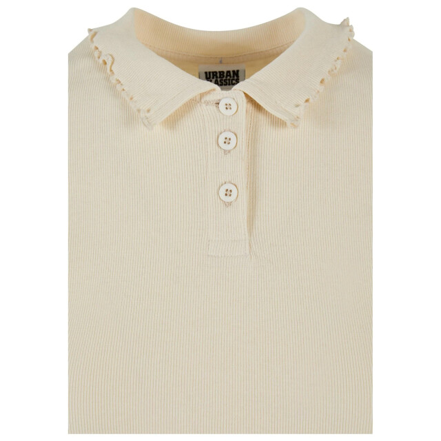 Urban Classics Dames geribd poloshirt UTTN690_whitesand large