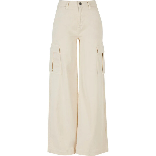 Urban Classics Dames twill hoge taille wijde pijpen cargo broek UTTN752_whitesand large