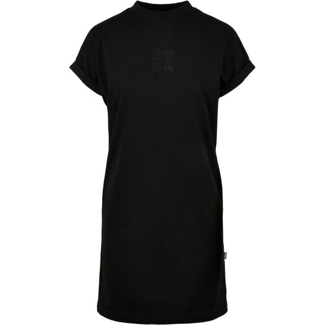 Urban Classics Dames chinees logo omgeslagen manchet korte mouw t-shirt jurk UTTN402_blackblack large