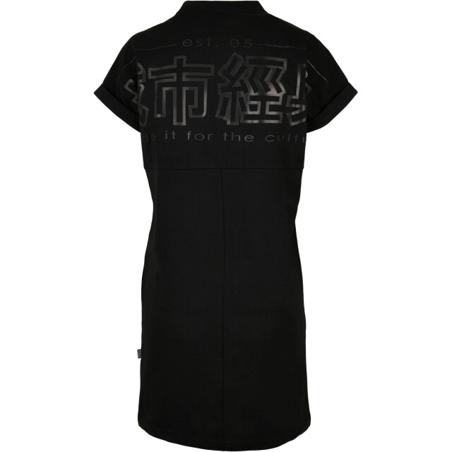 Urban Classics Dames chinees logo omgeslagen manchet korte mouw t-shirt jurk UTTN402_blackblack large