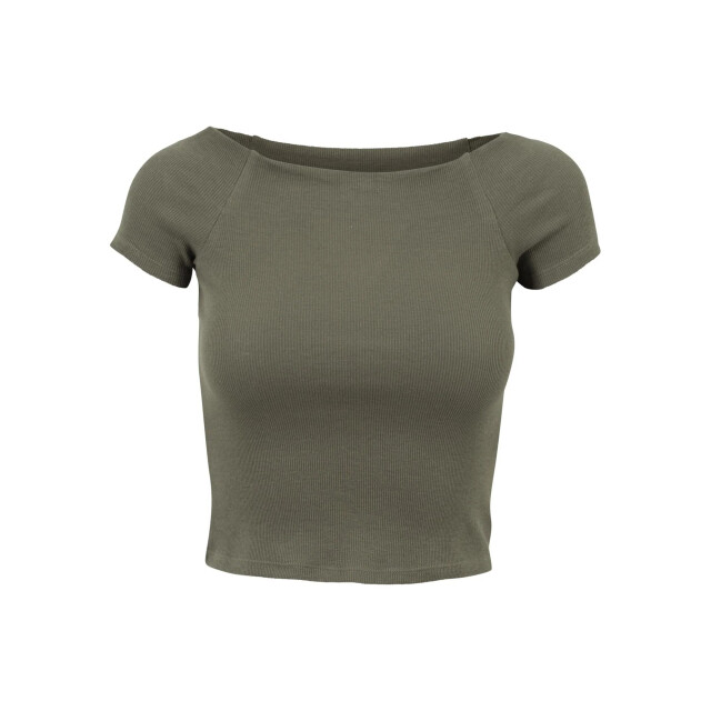 Urban Classics Dames geribd off shoulder t-shirt UTTN663_olive large