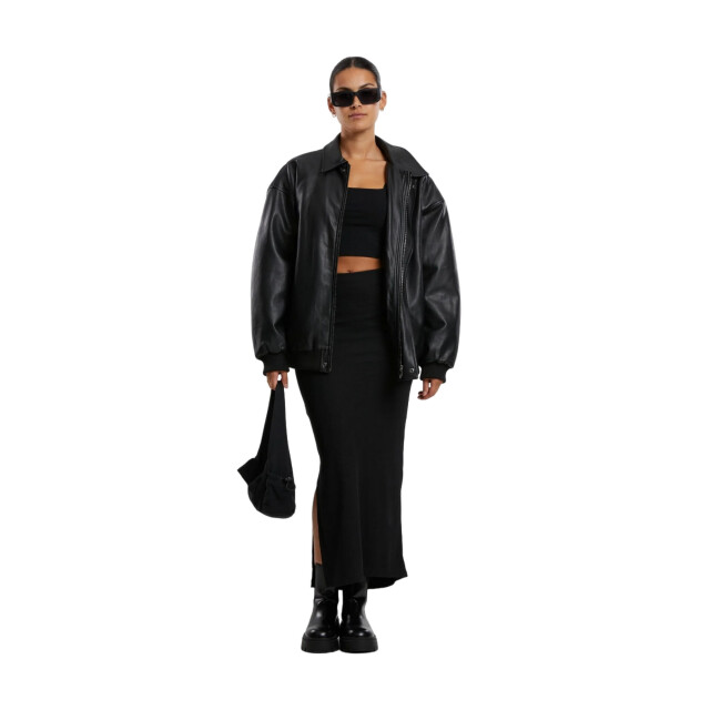 Urban Classics Dames geribbelde maxi rok met hoge split UTTN591_black large