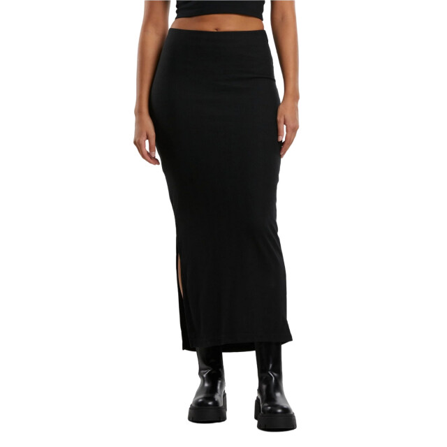 Urban Classics Dames geribbelde maxi rok met hoge split UTTN591_black large