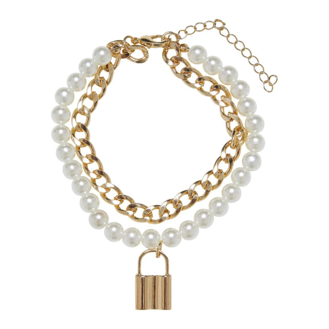 Urban Classics Gelaagde nepparel hangslot armband UTTN540_gold large