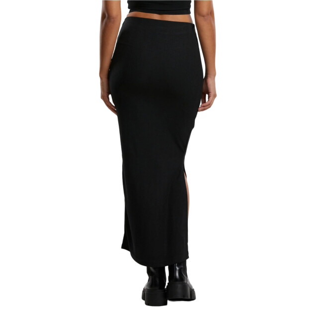 Urban Classics Dames geribbelde maxi rok met hoge split UTTN591_black large