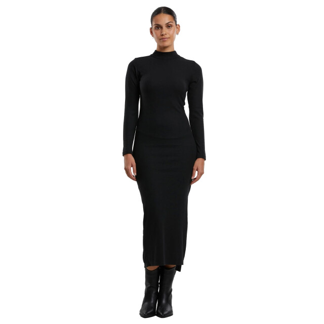 Urban Classics Dames ribbed mock neck jurk met lange mouwen UTTN515_black large