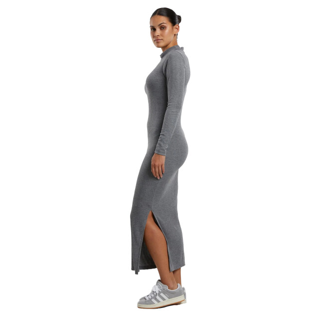 Urban Classics Dames ribbed mock neck jurk met lange mouwen UTTN515_darkgreymelange large