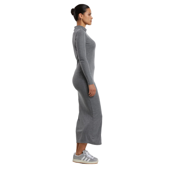 Urban Classics Dames ribbed mock neck jurk met lange mouwen UTTN515_darkgreymelange large