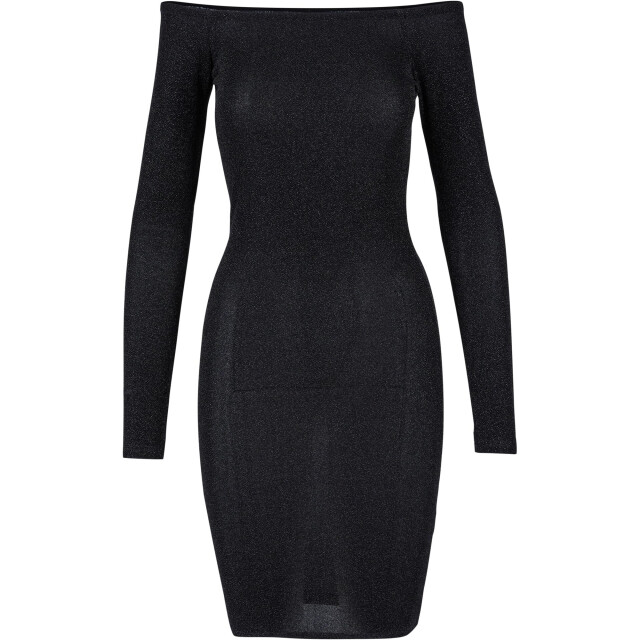 Urban Classics Dames glitter off shoulder jurk met lange mouwen UTTN223_black large