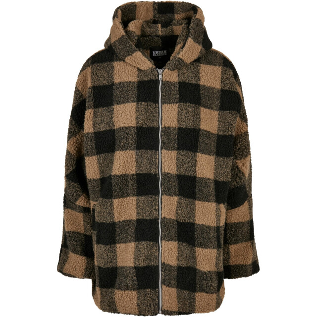 Urban Classics Dames geruite sherpa hooded oversized jas UTTN464_blacksofttaupe large