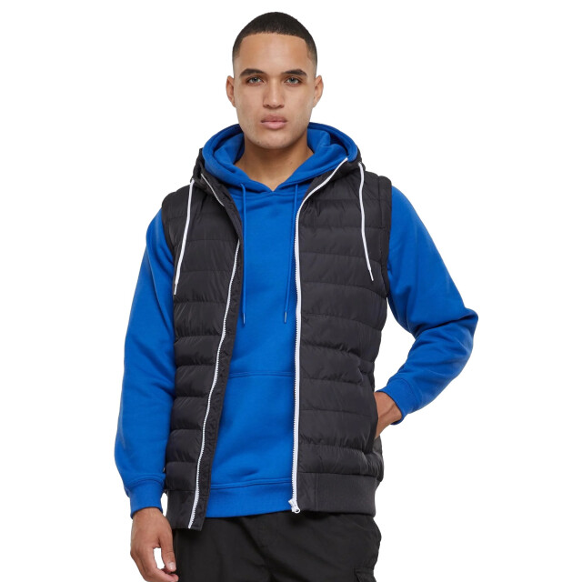 Urban Classics Heren contrast gewatteerd gilet met capuchon UTTN201_blackwhite large