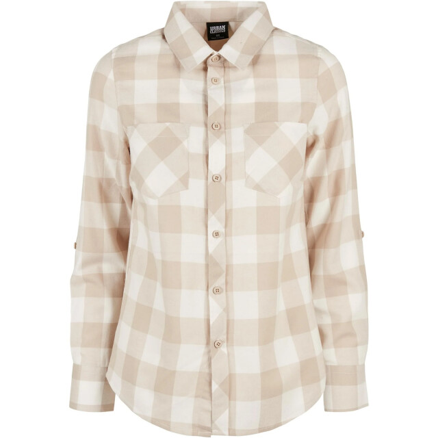 Urban Classics Geruit flanellen overhemd met omgeslagen manchet dames UTTN450_whitesandlighttaupe large
