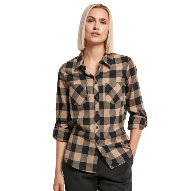Urban Classics Geruit flanellen overhemd met omgeslagen manchet dames UTTN450_blacksofttaupe large